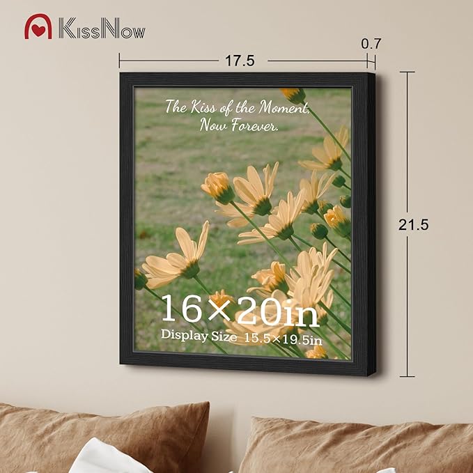 16x20 Picture Frame 4 Pack, Textured Black Solid Wood, Wall Gallery Poster Frame