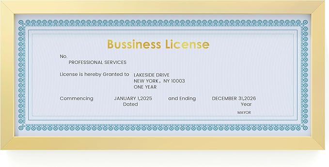 4x9 Aluminum Picture Frame - 4 x 9 Business License Certificate with Real Glass,Tabletop Display, Mounting Horizontally or Vertically Decor for Wall Gallery 9x4 Poster Photo Frames, Gold