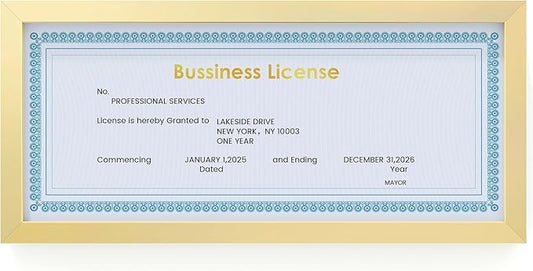 4x9 Aluminum Picture Frame - 4 x 9 Business License Certificate with Real Glass,Tabletop Display, Mounting Horizontally or Vertically Decor for Wall Gallery 9x4 Poster Photo Frames, Gold