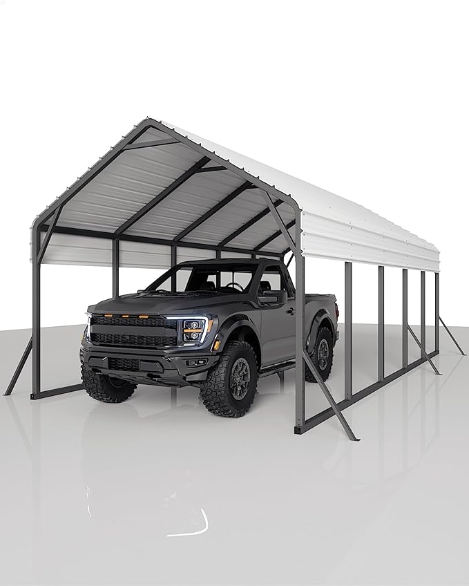 13'x26'x11' Oversized Metal Carport, Steel Heavy Duty Carport for All-Weather, Permanent Shelter for Boats, Pickup Trucks, and Tractors, N.W. 780 Lbs