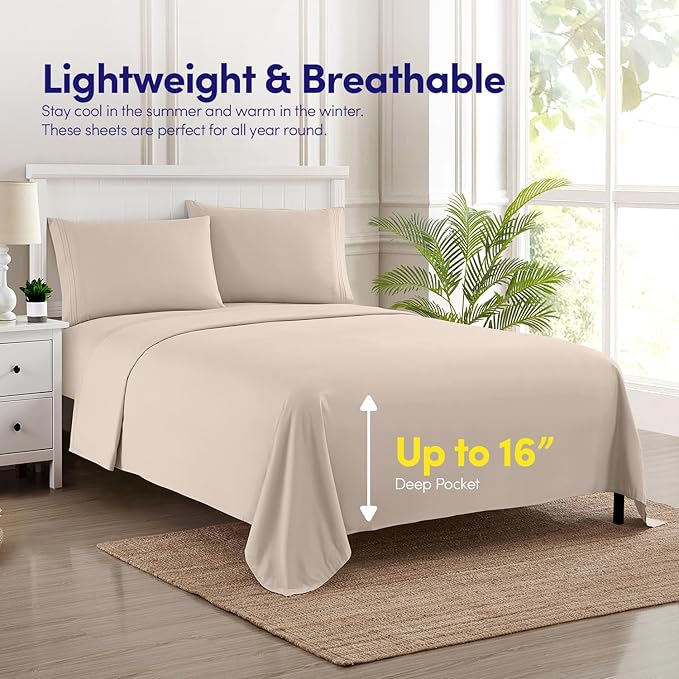 1500 Supreme Collection Full Sheet Sets Beige Cream - Luxury Hotel Bed Sheets and Pillowcase Set for Full Mattress - Extra Soft, Elastic Corner Straps, Deep Pocket Sheets, Full Beige Cream