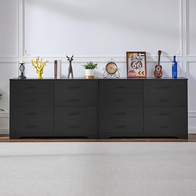 LIDYUK Black Dresser for Bedroom, 8 Drawer Dressers & Chests of Drawers, Modern Wood Dresser, 48 Inches Wide Chest of Drawers for Bedroom, Hallway, Living Room