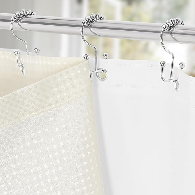 3 in 1 Extra Long Cream Shower Curtain Set-72 W x 84 H, Ivory Waffle and PEVA Liner Set with 12 Stainless Steel Hooks, Waterproof Fabric for Bathroom