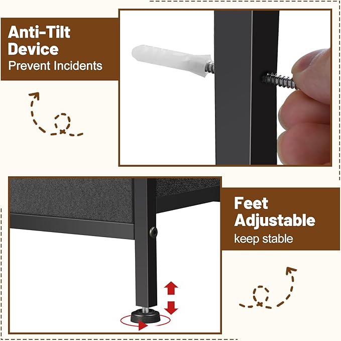 Dresser for Bedroom with 9 Drawers, Chest of Drawers, Storage Drawers Organizer Unit, Grey Wide Fabric Dresser with Fabric Bins for Closet, Living Room, Entryway (Grey and Charcoal Black)