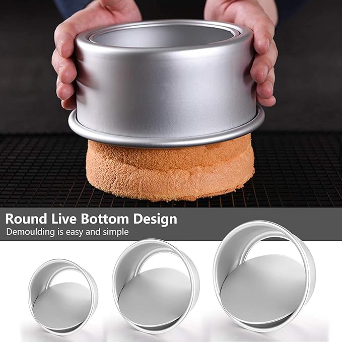 Gesentur Cake Pan Set, Round Cake Mold Anodised Aluminium 3 Pcs Bakeware With Removable Base for Cake Baking Party Birthday Christmas (5" 7" 9")
