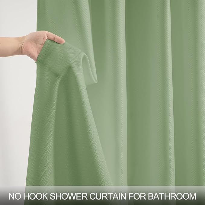 No Hook Shower Curtain with Snap in Fabric Liner Set, Chevron Shower Curtain for Bathroom (sage Green, 71" W x 84" W)