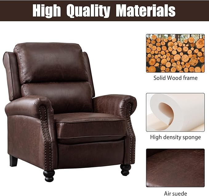 CANMOV Pushback Recliner Chair Set of 2，Leather Armchair Push Back Recliner with Rivet Decoration Single Sofa Accent Chair for Living Room, Reddish Brown