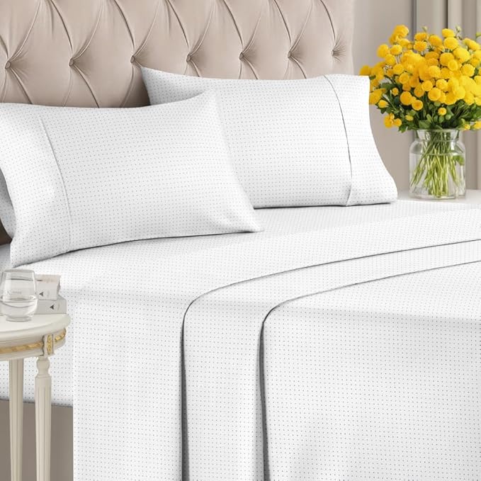 Light Blue Polka Dots Sheet Set – 1 Flat & 1 Fitted Sheet & 2 Pillowcases w/ Deep Pockets – Polka Dot Bedding - Ultra-Soft, Wrinkle & Fade Free - Comfy, Cozy, Breathable and Cooling - King Size