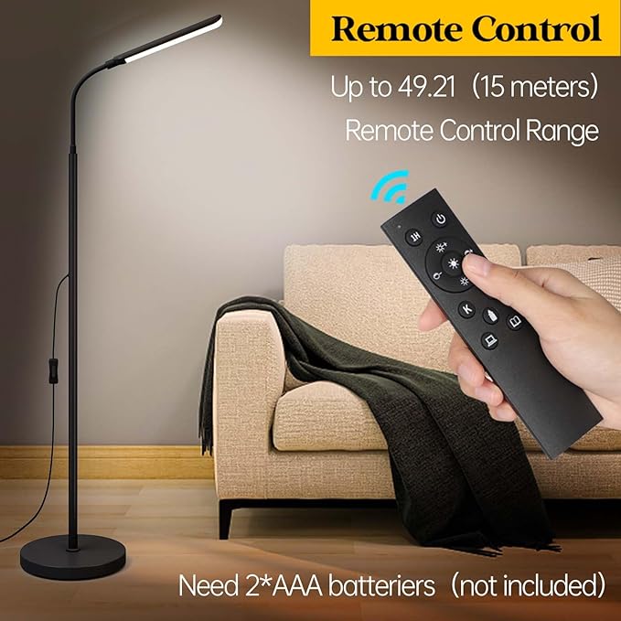 LED Floor Lamp, 18W Super Bright Floor Lamp for Living Room, Adjustable Stepless Colors & Brightness Gooseneck Standing Lamp, Eye Caring Reading Light with Remote& Touch Control for Bedroom Office