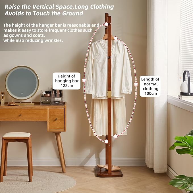 Coat Rack Tree Stand with Very Sturdy Base, Freestanding Small Clothes Rack Heavy Duty, Garment Hanging Racks for Kids and Adults, Space Saving Brown USYD-203