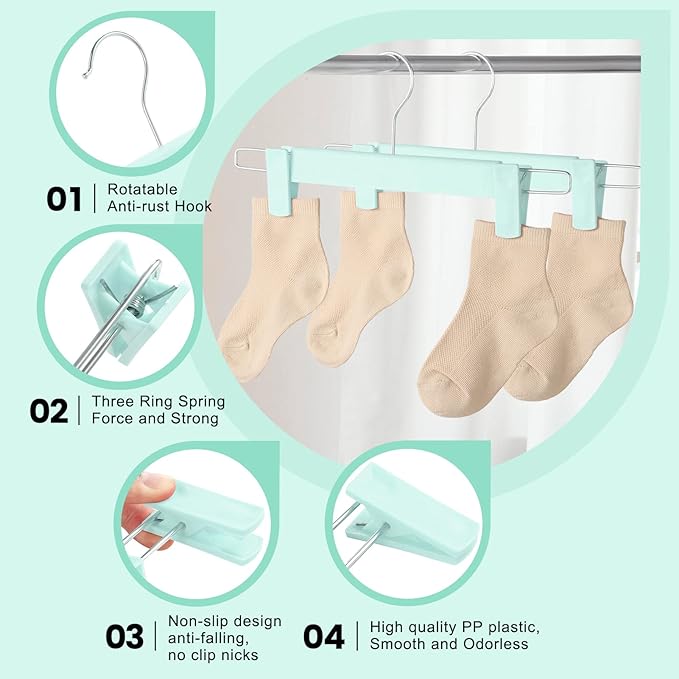 10 Pack Pants Hangers with Adjustable Non-Slip Clips Anti-Rust Hanging Hook for Trouser,Skirts,Jeans,Clothes Hangers Green