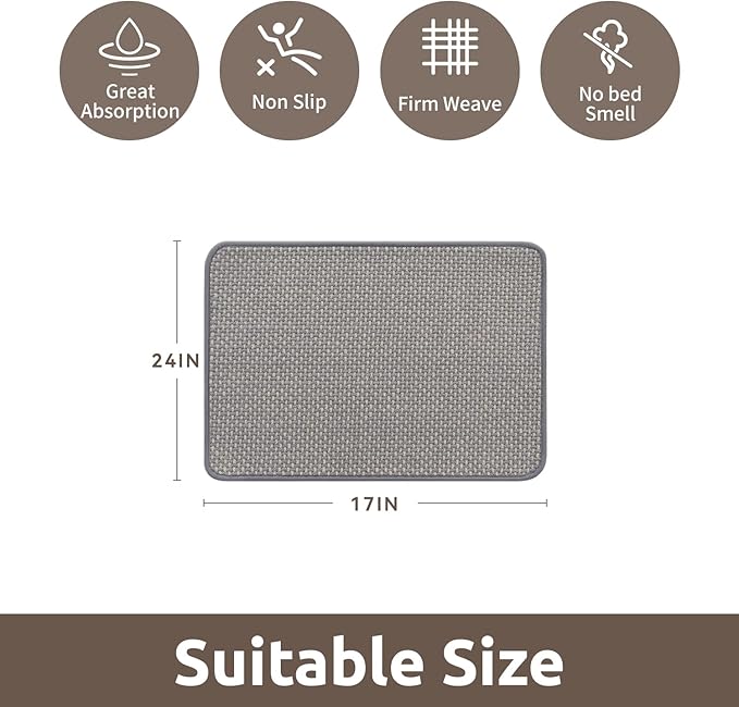 AMOAMI Chenille Bath Mat Super Absorbent Bathroom Mat Quick Dry Bath Mats for Bathroom Rubber Backed Bathroom Rugs Non Slip Washable Fit Under Door, Front of Bathtub, Sink, LIGHTGREY&Beige 17"x24"
