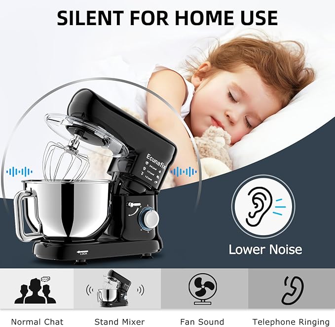 Kitchen Stand Mixer, 6.5Qt Household Stand Mixers, 660W 6+P Speed Tilt-Head Electric Dough Mixer, Food Mixers for Daily Use with Dough Hooks, Whisk, Beater