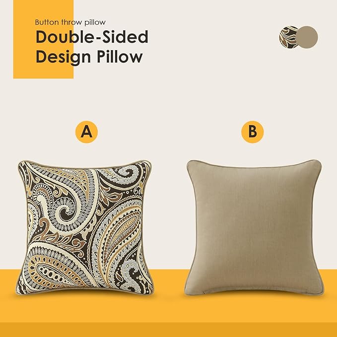Outdoor Sunbrella Decorative Pillows Pack of 4, 18" x 18" Outdoor Pillow Set for Couch Bed Throw Patio Sofa, Royce Walnut