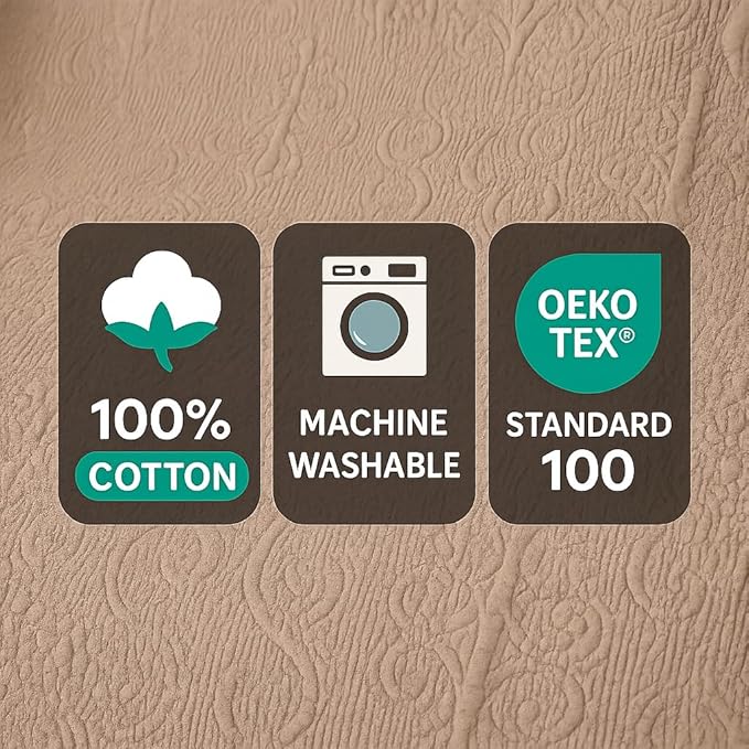 DaDa Bedding Elegant Fringed Cotton Quilted Throw Blanket - Luxurious Solid Soft Paisley Pattern, Cozy Lightweight Lap Throw, Perfect for Couch or Bed, Neutral Sandy Taupe Tan Beige, 50x60 Inches