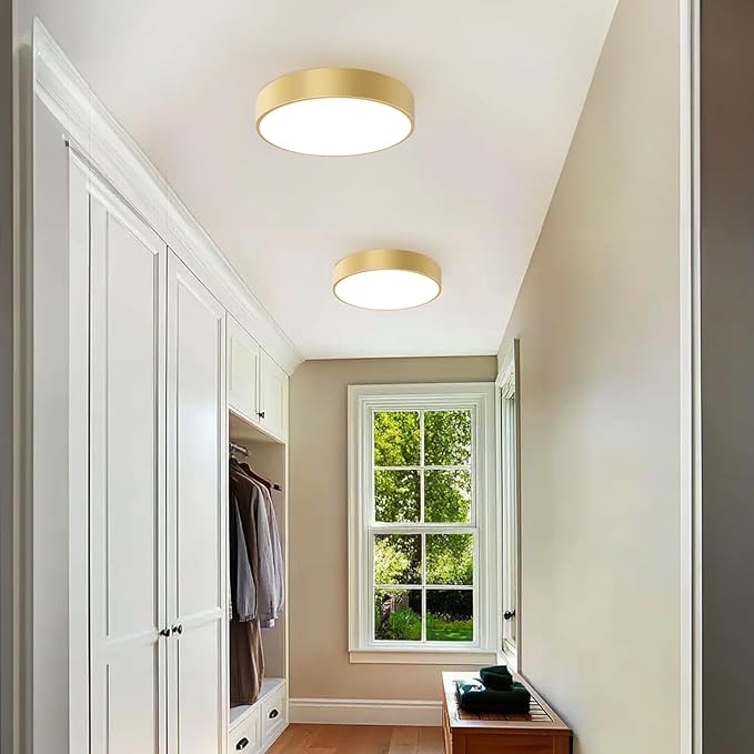 Gold Flush Mount Ceiling Light, 15.8 inch Modern Round Close to Ceiling Lighting Fixtures, Minimalist Ceiling Lamp for Living Room,Dining Room,Bathroom,Foyer,Hallway,Laundry(E12,3-Light