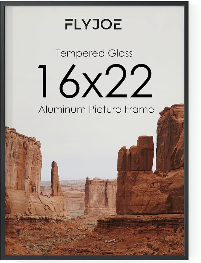 16x22 Metal Picture Frame - Black Aluminum Picture Frames with Real Glass, Wall Mounting Horizontally or Vertically, Diploma, Certificates and Decor for Wall Gallery 22x16 Frame, Black