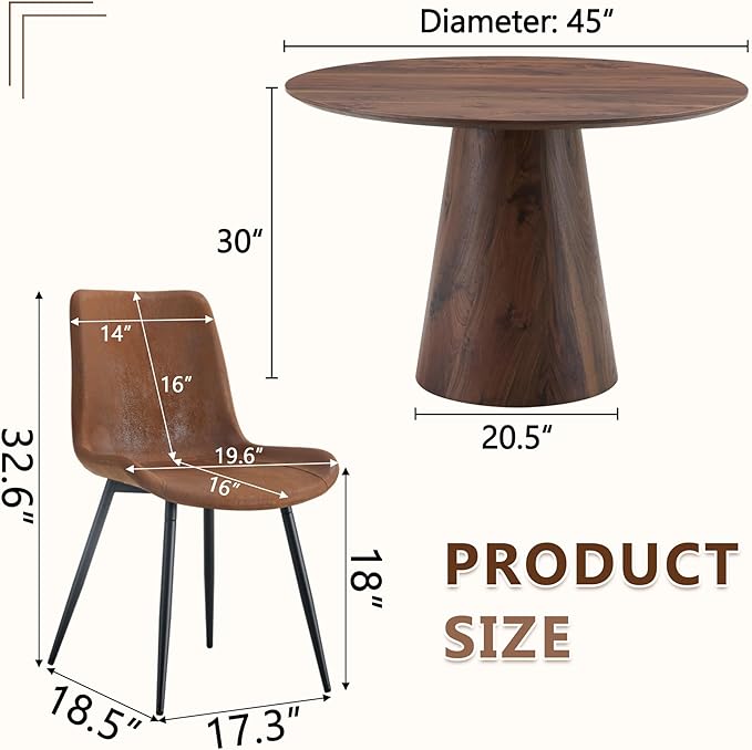 45 Inch Round Dining Table Set for 4, 5 Piece Kitchen Table and Chairs Set, Wooden Table with Walnut Finish, Small Space Dining Set for Apartment or Dining Room