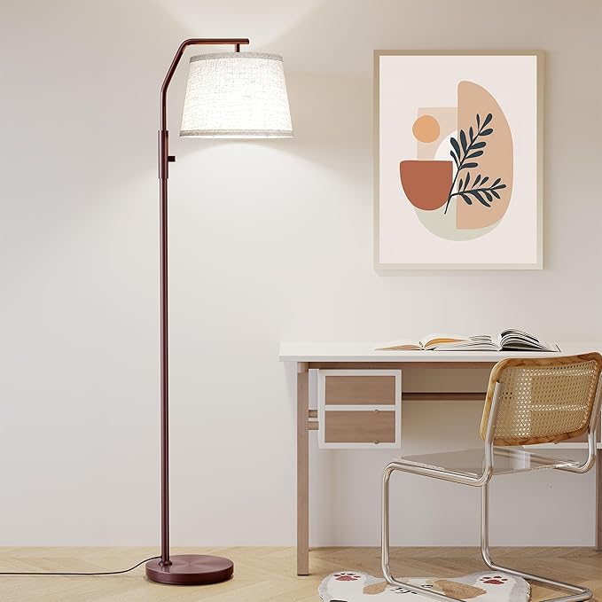 SUNMORY Floor Lamps for Living Room, 9W Bulb Included, Lamp for Bedroom with Adjust Head, Standing Lamp with Rotary Switch, 0-100% Dimmable Floor Lamp for Living Room Bedroom Office Nursery, Brown.