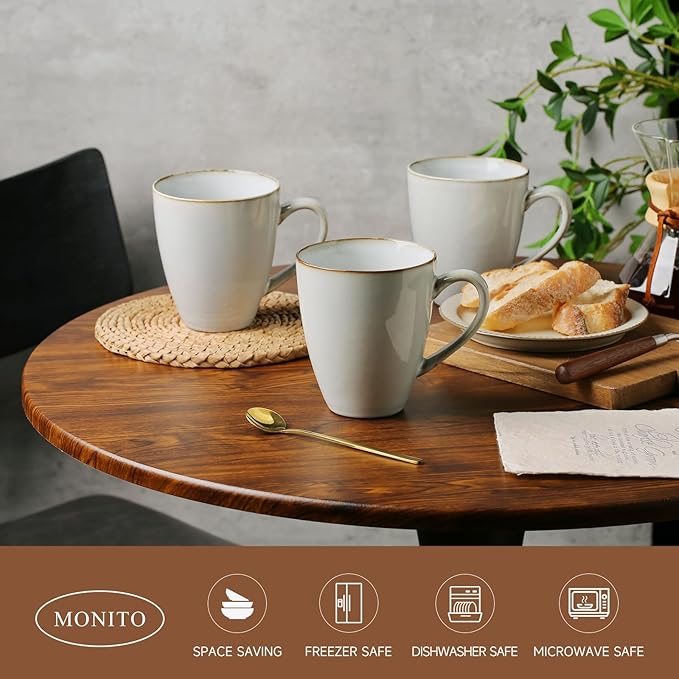 MONITO 17 OZ Coffee Mugs Set of 6, Large Ceramic Coffee Mugs，Modern Coffee Mugs Set with handle for Tea/Latte/Cappuccino/Milk/Cocoa, Funny Tea Cups for Office and Home, Engagement Gifts…