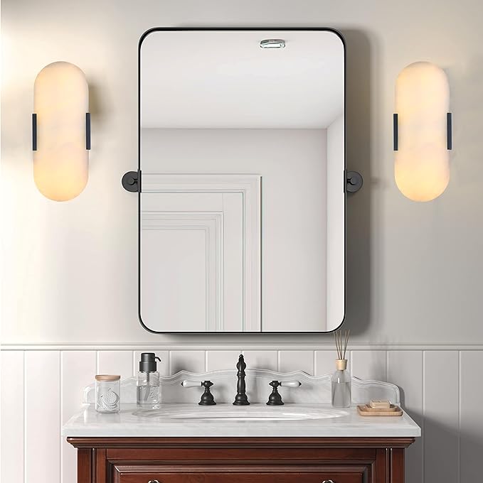 Doraimi Lighting 2 Pack 2 Light 12" Natural Oval Alabaster Marble Bathroom Wall Sconce Modern Concise Style Wall Light Fixture,Dark Gray Finish for Bedroom Hallway Bedside Living Room