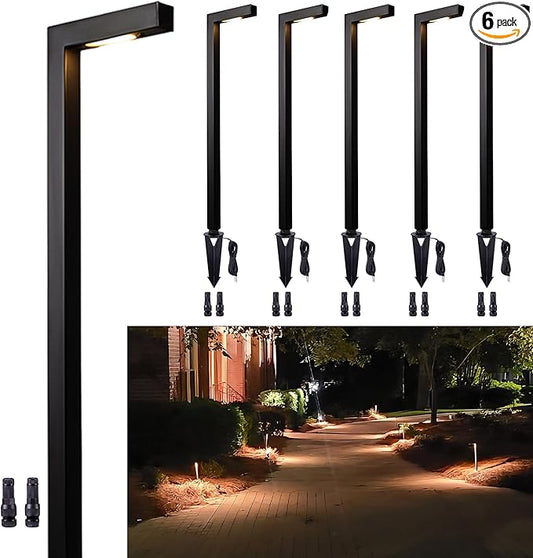 Outdoor Path Lights Brass, LED Landscape Pathway Light, Low Voltage Driveway Lamp Waterproof, L Shape 12V Wired Black for Walkway Sidewalk Without G4 Bulb 6 Pack