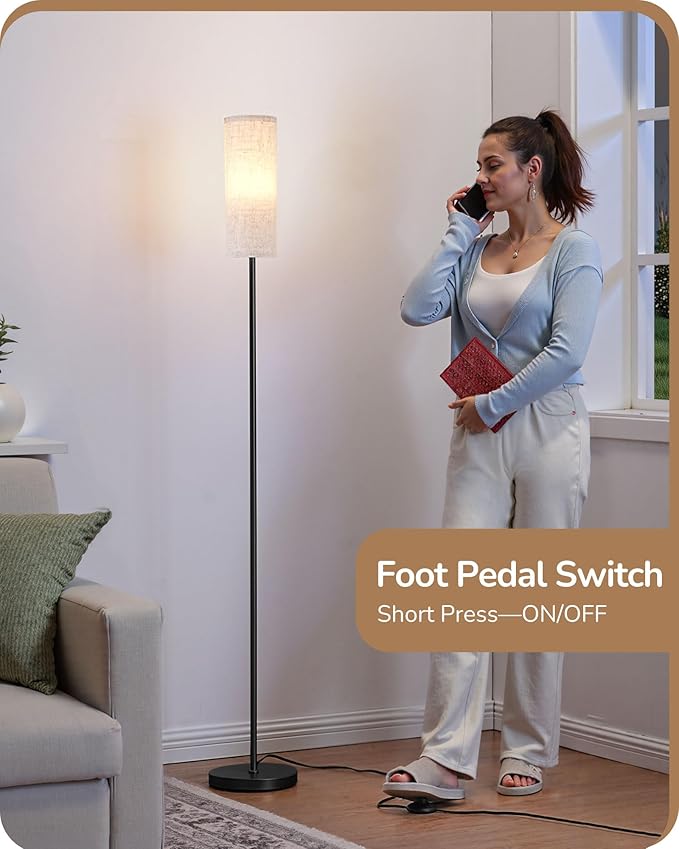EDISHINE Floor Lamps for Living Room, 63.7in Minimalist Standing Lamp with 9W LED Bulb, 3 Color Temperature, Modern Corner Lamp for Bedroom, Nursery, Office, Foot Pedal Switch, Black
