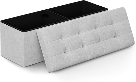 Athena Collection Ottoman Bench with Storage, 43 Inches Large End of Bed Storage Ottoman Bench, 130L Load 220 Lbs Linen Foot Rest for Bedroom, Living Room, Entyway, Light Gray