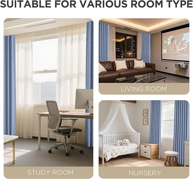Joydeco 100% Blackout Curtains for Bedroom - Natural Linen Curtains 66" W x 108" L Long, Thermal Insulated 2 Panels Light Blocking Drapes, Rod Pocket & Back Tabs, Darkening Privacy for Living Room