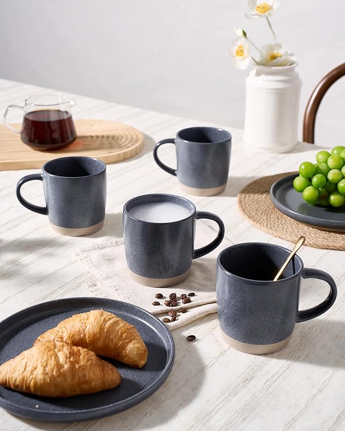 famiware Coffee Mugs Set of 4, Milkyway 13 oz Mug Set, Ceramic Cup Set with Handle for Coffee, Tea, Cocoa, Milk, Matte White + Matte Dark Charcoal