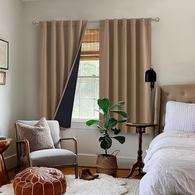 BGment Taupe 100% Blackout 48 Inch Curtains for Small Window, Rod Pocket and Back Tab Double Layer Black Out Thermal Insulated Room Darkening Curtain for Kitchen, 2 Panels, Each 42 x 48 Inch