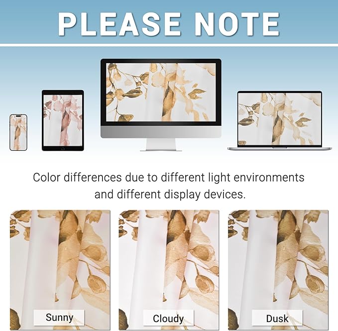 No Hook Shower Curtain with Snap in Liner - Eucalyptus Shower Curtain - Washable Waterproof Inner Liner, Plants Orange Leaves Modern Shower Curtains - Machine Washable, 71 x 74