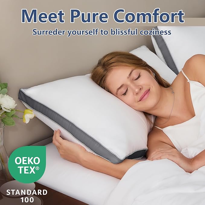 CozyLux Pillows King Size Set of 2, Soft Supportive 3D Down Alternative Bed Pillow for Sleeping 2 Pack Dark Grey, Luxury Hotel Quality Gusseted Bedding Pillows for Back, Stomach or Side Sleepers 18x34