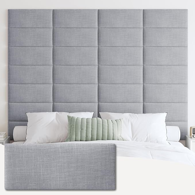 IFNOW Upholstered Wall Mounted Headboard, 3D Soundproof Wall Panels Peel and Stick for Queen Size, Reusable and Removable Tufted Bed Headboard in Light Grey (6 Panels, 10" x 24")