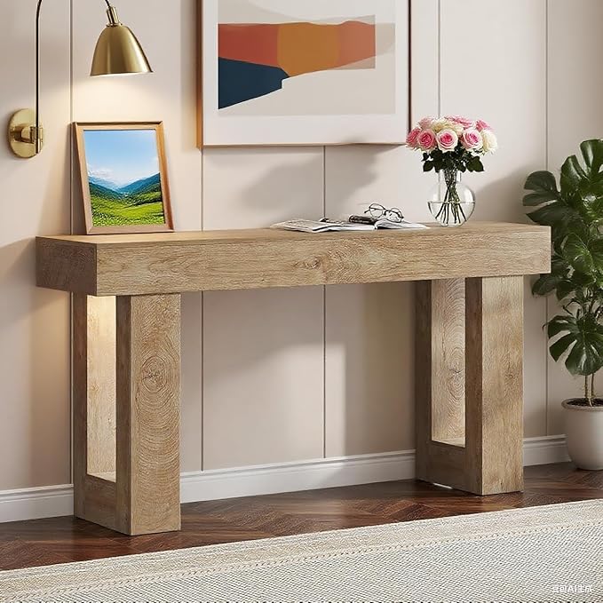 63-Inch Long Console Table, Wooden Rectangular Sofa Table Behind The Couch, Farmhouse Entryway Table for Entrance, Hallway
