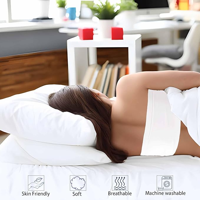 Thin Flat Slim Ultra Soft Bed Pillows Standard Size Set of 2 Pack for Sleeping, Bed Pillow for Stomach Back and Side Sleepers, Machine Washable 20x26 inches