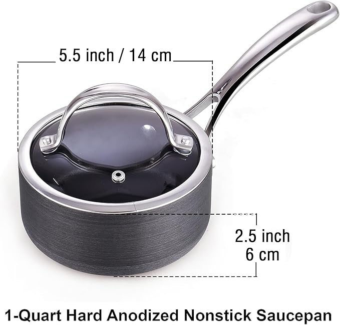 Cooks Standard 1-Quart Saucepan Hard Anodized Nonstick with Glass Lid, Cooking Sauce pot Milk Pan, Black