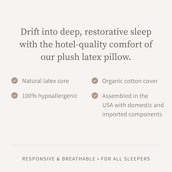 Saatva Latex Pillow - Standard Loft (4” - 5”) - Hypoallergenic Pillow with Shredded Latex Core - Breathable - Machine Washable Organic Cotton Cover - Queen (28"x18") 1 Pack