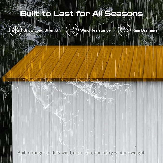 12 x 10 FT Outdoor Storage Shed with Floor, Metal Garden Tool Shed with Vents,Windows,Slooping Roof and Lockable Doors, All-Weather Bike Shed Easy to Assemble for Backyard, Patio, Lawn, White