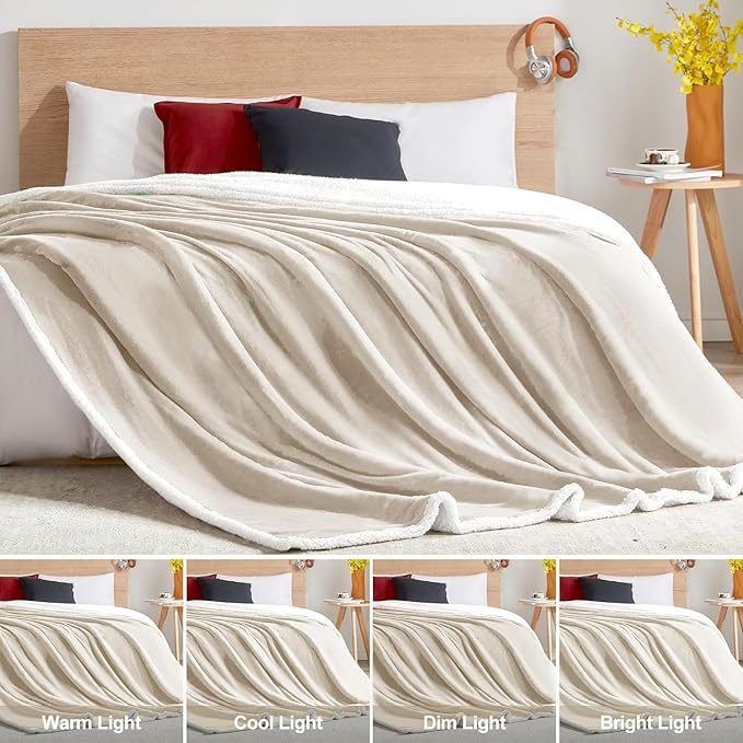 Beautex Sherpa Fleece Throw Blanket Twin Size for Couch - Thick and Warm Blanket for Winter, Fluffy Flannel Plush Twin Blanket, Fuzzy Beige Cuddle Blankets for Couch Bed Sofa (60" x 80", Beige)