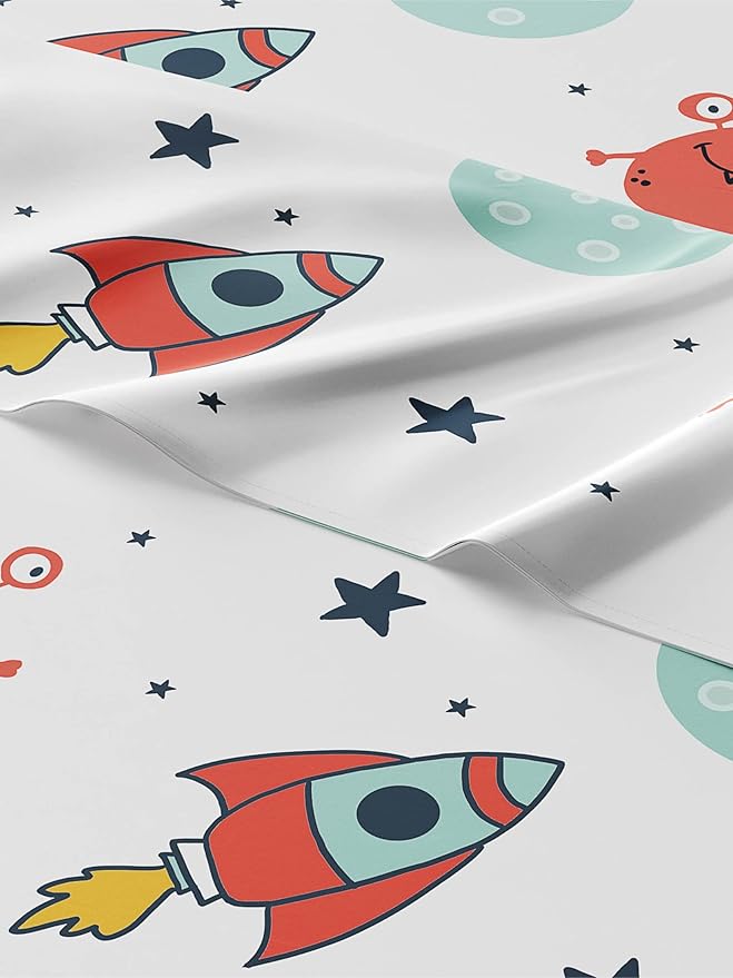 Kids Space Queen 4 Piece Sheet Set - Boys, Girls, Teens, Toddler - Easy Fit Deep Pockets - Breathable, Hotel Quality Bedding Sheets - Machine Washable - Wrinkle Free - Cute, Cozy, Soft - CGK Linens