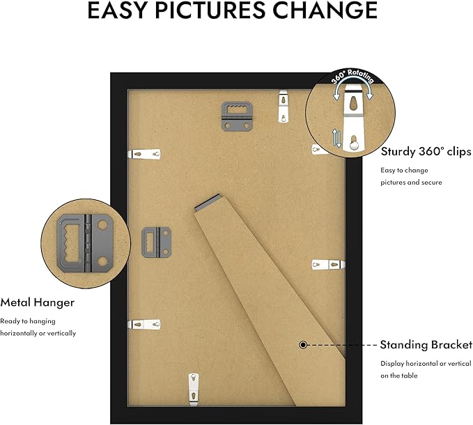 8x12 Picture Frame with Glass, Display Pictures 6x9 with Mat or 8 x 12 without Mat - Wall and Tabletop, 8 by 12 Photo Wooden Frames (Black, 1 Pack)