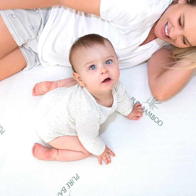 Queen Mattress Protector by PURE BAMBOO, Waterproof - Viscose Derived from Bamboo, Breathable, Noiseless Mattress Cover Protects Against Moisture, Spills, Stains (Queen)