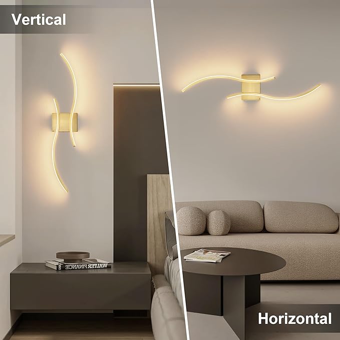 Battery Operated Wall Sconces Set of Two with Remote Control, Stepless Colors 3000K-6000K & Dimming, LED Brass Wireless Wall Light for Living Room, Hallway, Bedroom, 31.5 Inch (2 Pack)