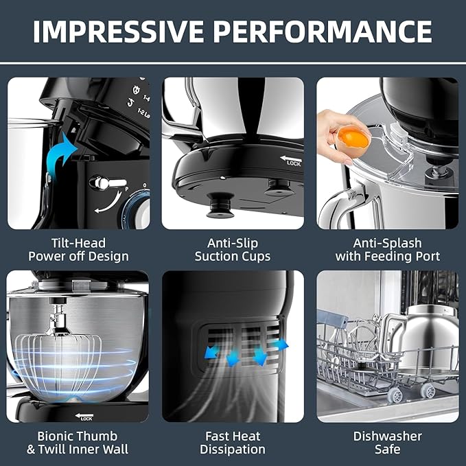 Kitchen Stand Mixer, 6.5Qt Household Stand Mixers, 660W 6+P Speed Tilt-Head Electric Dough Mixer, Food Mixers for Daily Use with Dough Hooks, Whisk, Beater