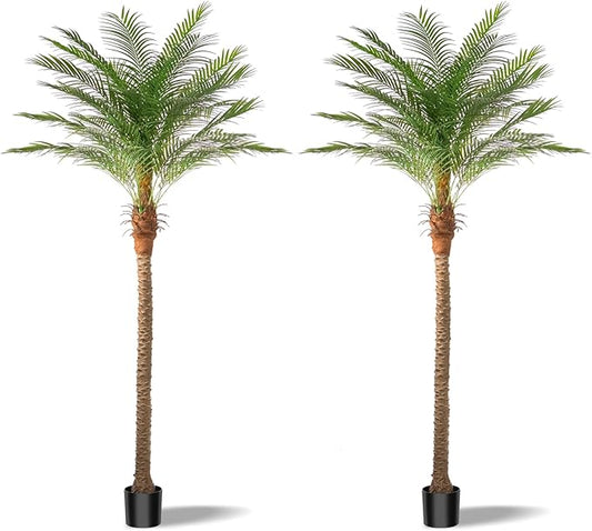 Artificial Phoenix Palm Tree 9ft Tall 2 Set – Fake Large Tropical Tree with 21 Adjustable Leaves, Outdoor Indoor Faux Sago Palm Plant for Living Room Patio Poolside Yard Decor (2, 9ft)