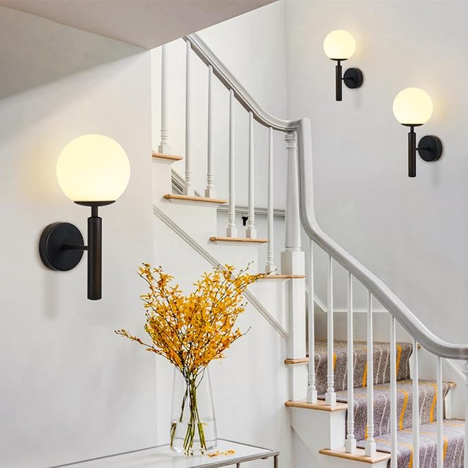 KCO Lighting Modern Wall Sconce Golden Mid Century Industrial Matte Globe Glass Wall Light for Bedroom Vanity Light (Black)