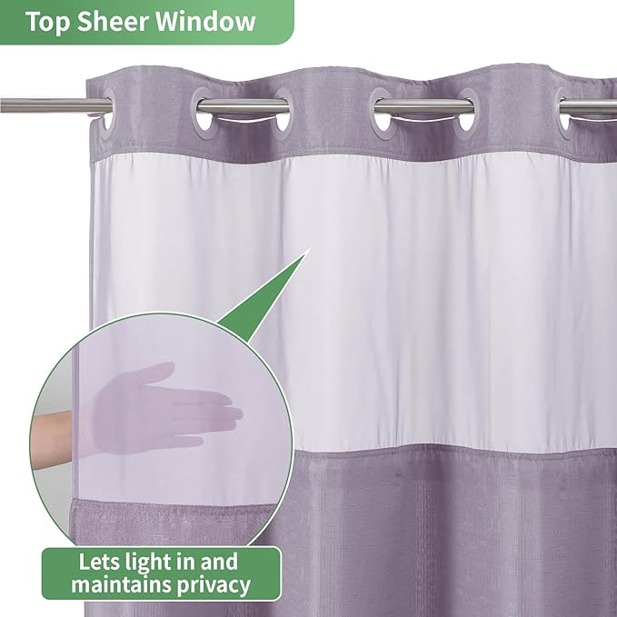 Lavender No Hook Shower Curtain with Snap-in Fabric Liner Set,Slub Textured Fabric Shower Curtains for Bathroom,Hotel Style Modern Shower Curtain,Water Repellent & Washable,71x74(72)