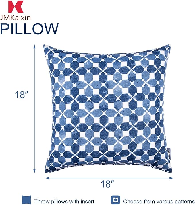 Outdoor/Indoor Throw Pillows, Pack of 2 Waterproof Decorative Throw Pillows with Inserts, 18”x18” Square Pillows for Bed, Couch, Sofa and Patio Furniture