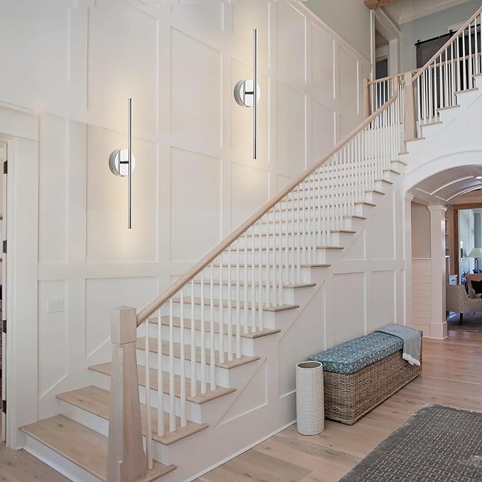 Battery Operated Wall Sconces with Remote Control, Dimmable Wall Sconces Set of Two, 350°Rotate, 3000K LED Chrome Wireless Wall Light for Living Room, Bedroom,Hallway, 20.4 Inch (2 Pack)